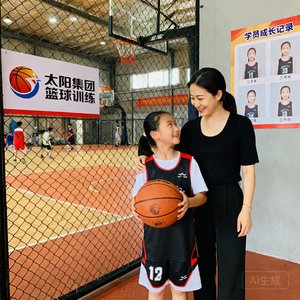 学员家长林女士和她的女儿，女儿在太阳集团学习篮球三年，身体素质与自信心显著提升。
